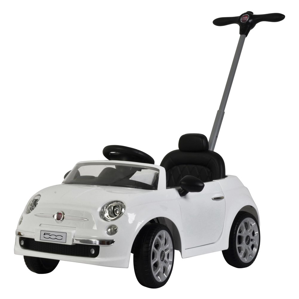 BEST RIDE ON CARS Fiat 500 Push Car for Kids, White, Stroller, Adjustable Handle, Music, Stable Wheels, Safety Belt, Multi-Functional Steering Wheel