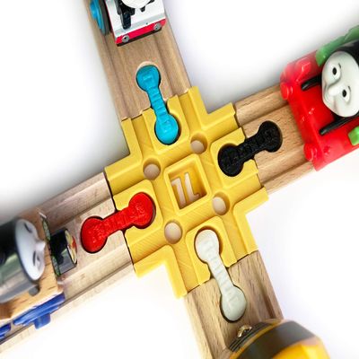 TrainLab Cross Track with Dog Bones for Wooden Railway Trains Fits Thomas Brio Melissa & Doug Imaginarium (Gold)