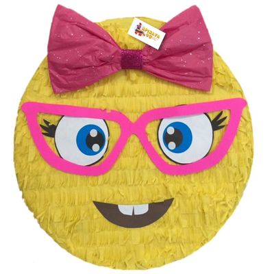 16" Yellow Emoticon Pinata Wigh Glasses And Pink Bow Smarty Pants Party Supplies Decorations