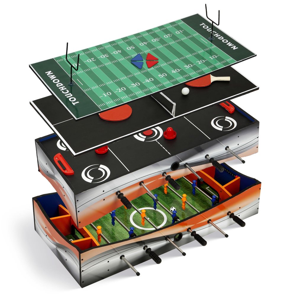 Hathaway Revolver 4 in 1 Multi Game Tabletop - 40-in Tabletop Games Set with Ping Pong, Glide Hockey, Finger Football, and Foosball Table for Family - Multi Game Table with Full Accessories