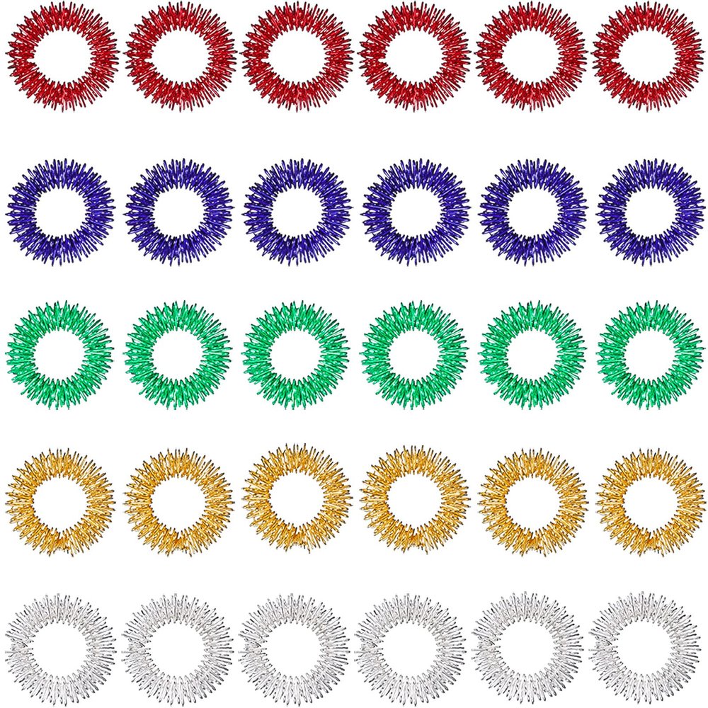 30 Pieces Acupressure Rings Spiky Sensory Rings for Fingers Stress Relief Fidget Sensory Massager for Teens Adults