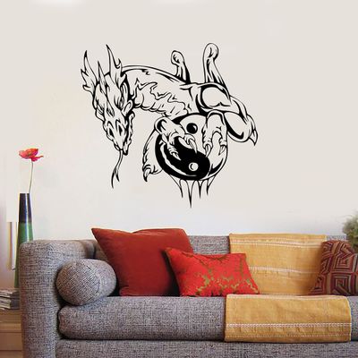 Wall Sticker Vinyl Decal Yin Yang Dragon Fantasy for Kids Room Talisman (ig1939) (M 22.5 in X 24 in, Black)