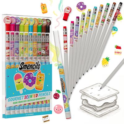 Smencils - Patented Gourmet Scented Graphite HB #2 Pencils Made from Recycled Newspapers, 10 Count, Gifts for Kids, School Supplies