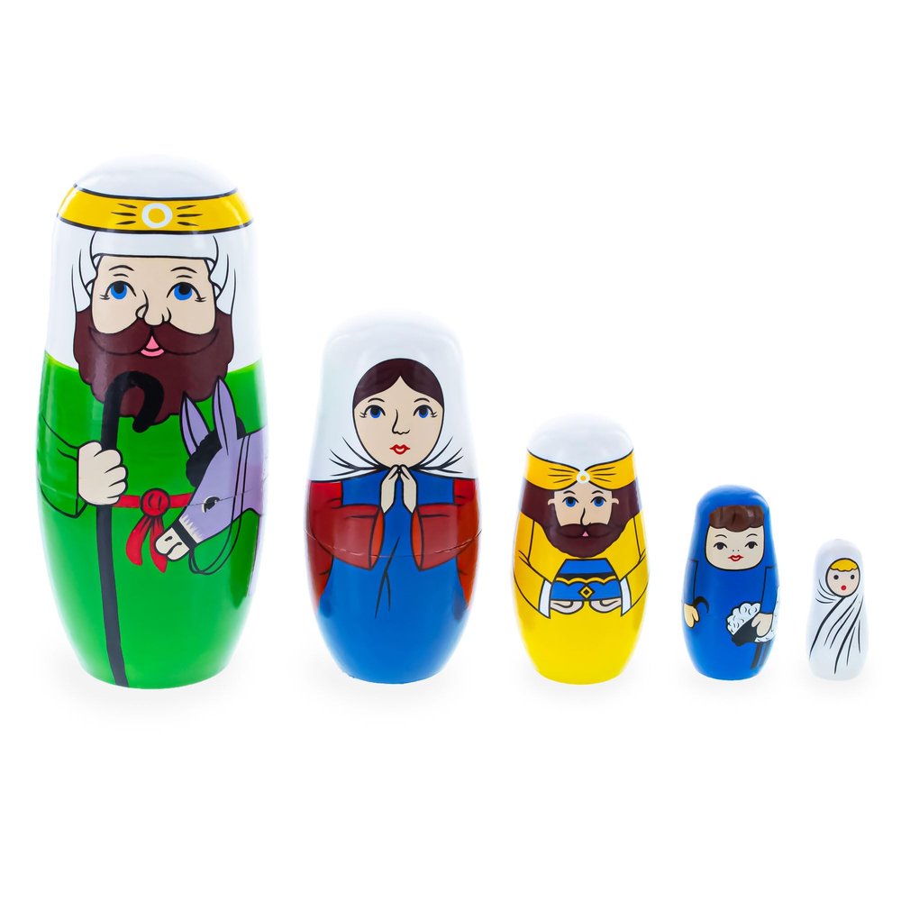 BestPysanky Set of 5 Nativity Scene Wooden Nesting Dolls 5.75 Inches