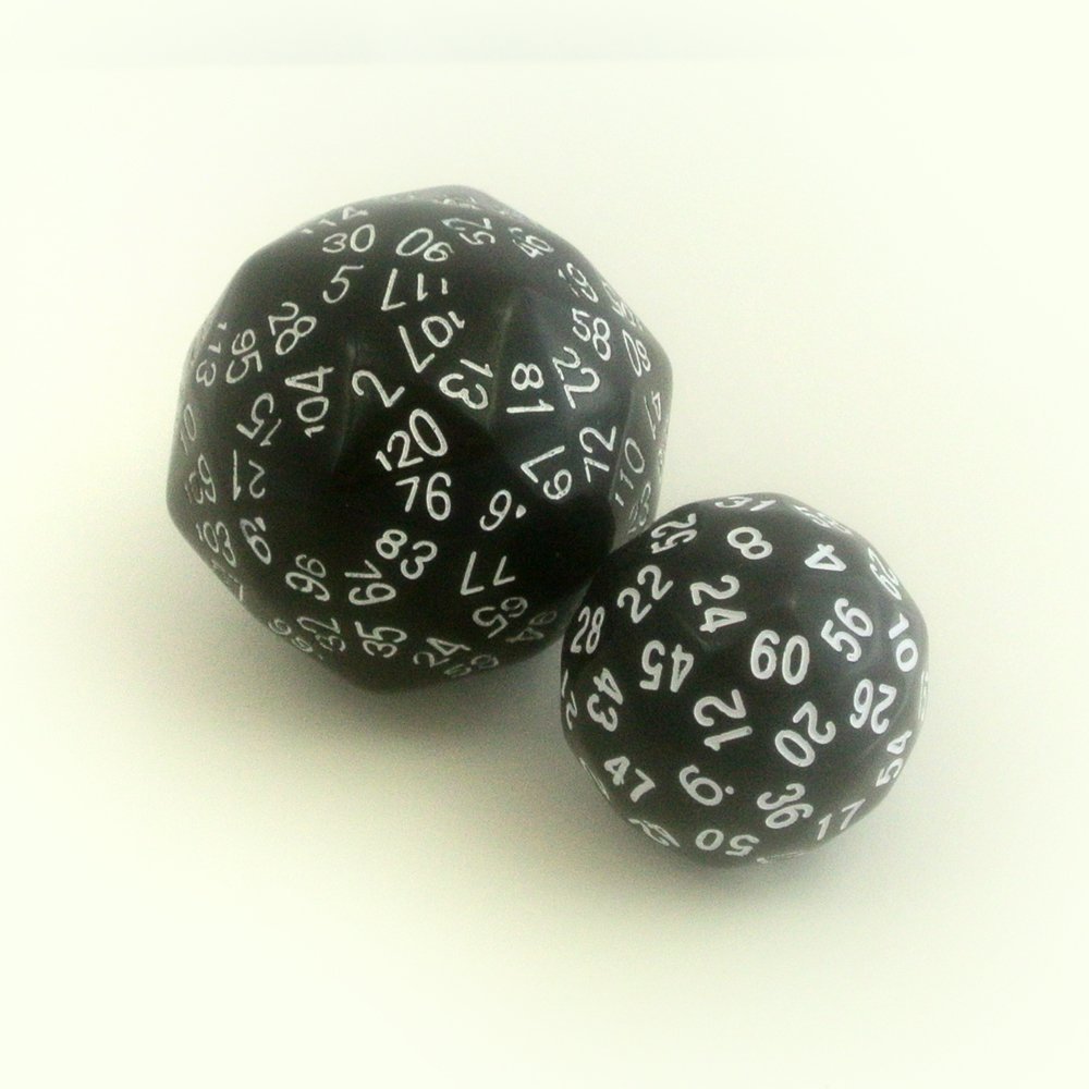 60-Sided and 120-sided Dice in Black