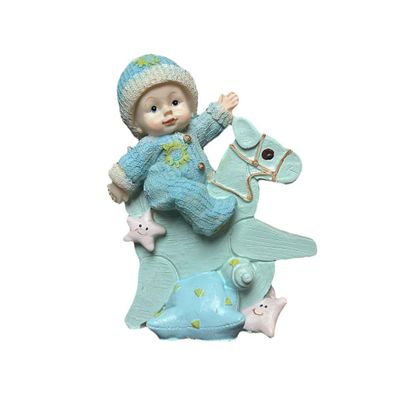 Blue Polyresin White Baby Boy Riding Horse - 12 Pieces
