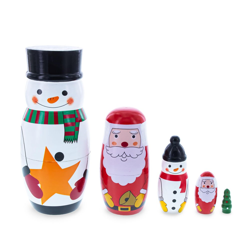 BestPysanky Santa, Snowman & Christmas Tree Wooden Nesting Dolls 5 Inches