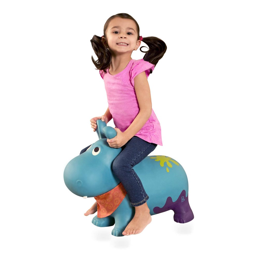 B. toys  Bouncy Boing Inflatable Hippo Ride  On Bouncer with Air Pump Included  Hankypants  Fun Bouncing Toy for Toddlers 18 Months and Up
