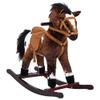 Qaba Kids Wooden Plush Ride-On Rocking Horse Chair Toy with Realistic Sounds Dark Brown/White view 1