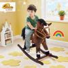 Qaba Kids Wooden Plush Ride-On Rocking Horse Chair Toy with Realistic Sounds Dark Brown/White view 2