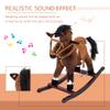 Qaba Kids Wooden Plush Ride-On Rocking Horse Chair Toy with Realistic Sounds Dark Brown/White view 4