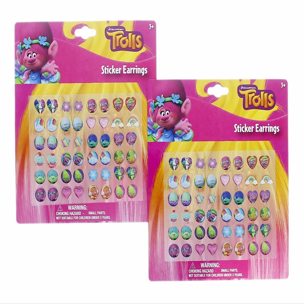 Dream Works Trolls 24 Pair Sticker Earrings (2 Pack)