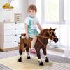 Qaba Sound-Making Ride On Horse for Toddlers 3-5, with Neighing and Galloping Sound, Stuffed Animal Horse Toy for Kids with Padding, Soft Feel, Brown view 2