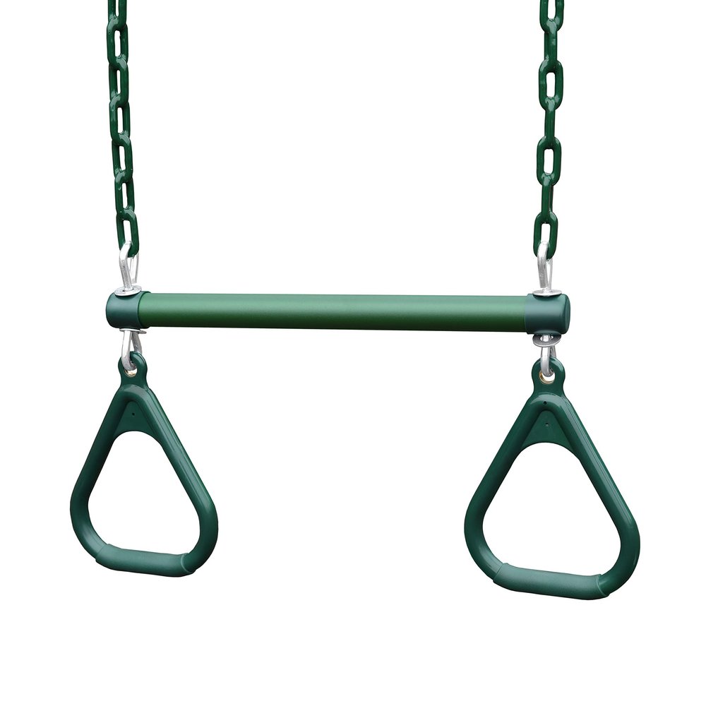 Gorilla Playsets 04-0006-G/G 17" Trapeze Bar Assembly with Rings - Green Bar, Rings, 36.5" Plastisol Coated Chains