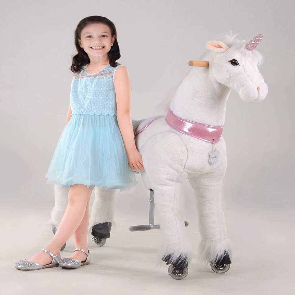 UFREE Large Ride on Horse, Action Pony Toy, Ride on Large 44 inch for Children 6 Years Old to Adult. (Unicorn, Pink Horn)
