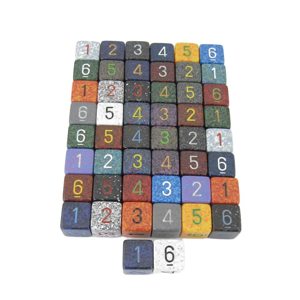 Assorted Colors Elemental Dice with Numbers D6 16mm (5/8in) Pack of 50 Dice Koplow Games