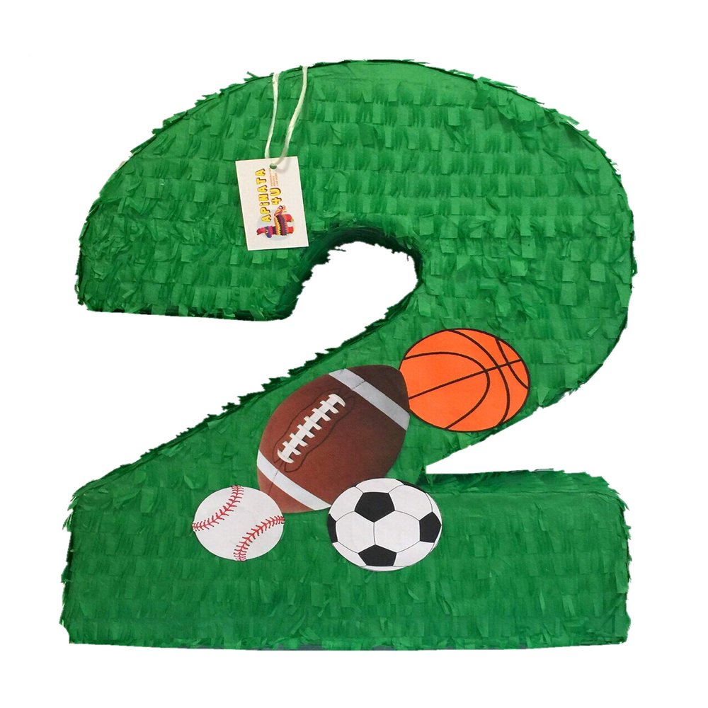 20" Tall Sports Theme Number Two Pinata Green Color Sports Balls Party