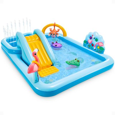Intex 96" x 78" x 28" Inflatable Jungle Adventure Play Center Spray Kiddie Pool - Backyard Kids Water Slide, Outdoor Blow-Up Splash Pad for Toddlers