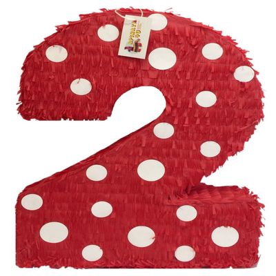 20" Tall Red & White Polka Dots Number Two Pinata Second Birthday Party Supplies
