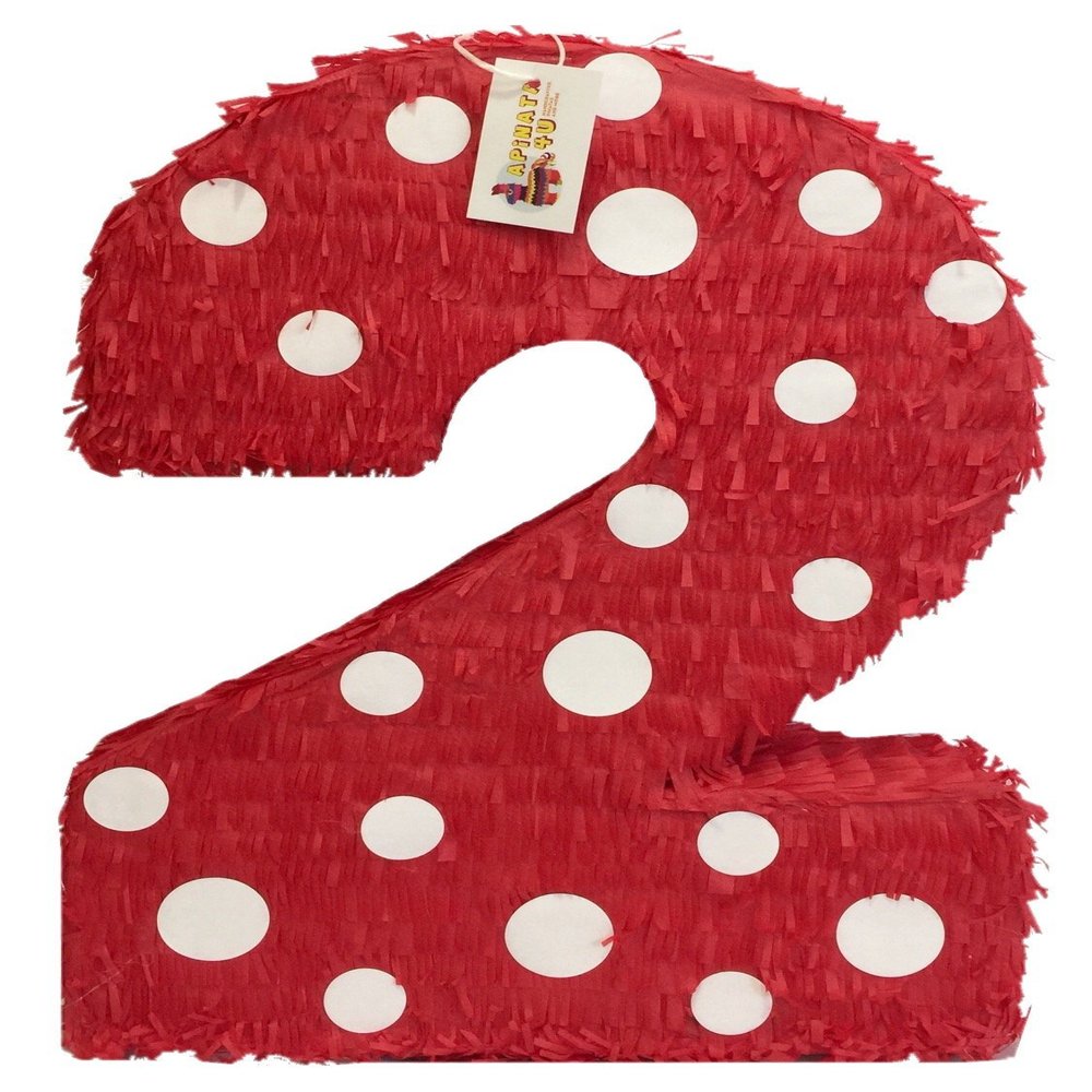 20" Tall Red & White Polka Dots Number Two Pinata Second Birthday Party Supplies