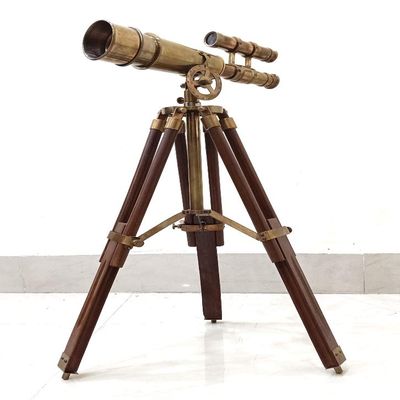 11-inch Antique Brass Nautical Desktop/Tabletop Telescope on Hardwood Tripod Rustic Vintage Home Decor Gifts