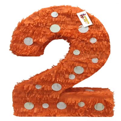 20" Tall Orange & White Polka Dots Number Two Pinata Second Birthday Party Supplies Decoration Two Wild Two Fast Little Man Easter Party Decoration