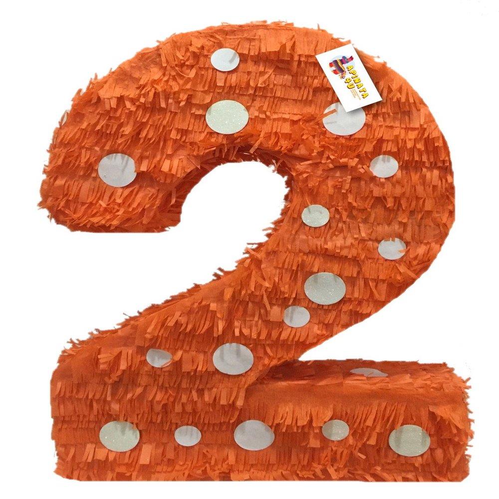 20" Tall Orange & White Polka Dots Number Two Pinata Second Birthday Party Supplies Decoration Two Wild Two Fast Little Man Easter Party Decoration