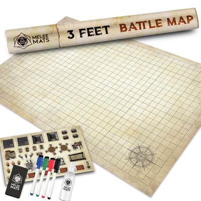 Melee Mats DND Map Starter Set - 24 x 36", Wet & Dry Erase Battle Terrain Grid for Dungeons and Dragons - Ultimate Tabletop Gaming Experience with Accessories