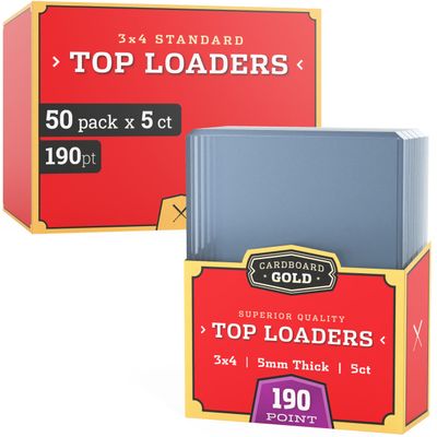 250 CBG 5mm 190pt Pro Top Loaders Toploaders Cardboard Gold 3" x 4" Case - Sealed 50x 5ct Packs Keeps Thicker Jersey Cards Ultra Protected-Full CASE