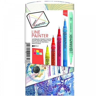 Derwent Graphite Pens, Graphik Line Painter Colored Pens, Palette No.1, 5 Pack (2302230)