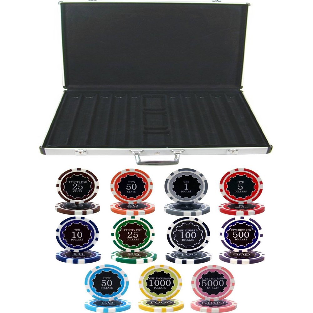1000 Chip Eclipse Laser Clay 14gm Poker Set with Aluminum Case - Includes 3 Bonus Dealer Buttons!