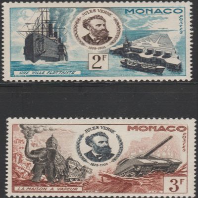 1955 Monaco Jules Verne 2F and 3F Postage Stamps