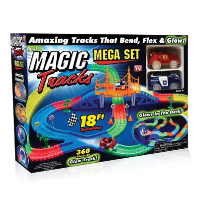 Ontel Magic Tracks Mega Set - 2 LED Race Cars and 18 ft. of Flexible, Bendable Glow in The Dark Racetrack - As Seen on TV