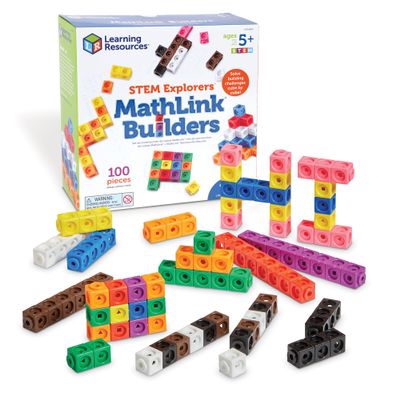 Learning Resources STEM Explorers MathLink Builders - 100 Pieces, Ages 5+ Kindergarten STEM Activities, Math Activity Set and Games for Kids, Mathlink Cubes Activity Set
