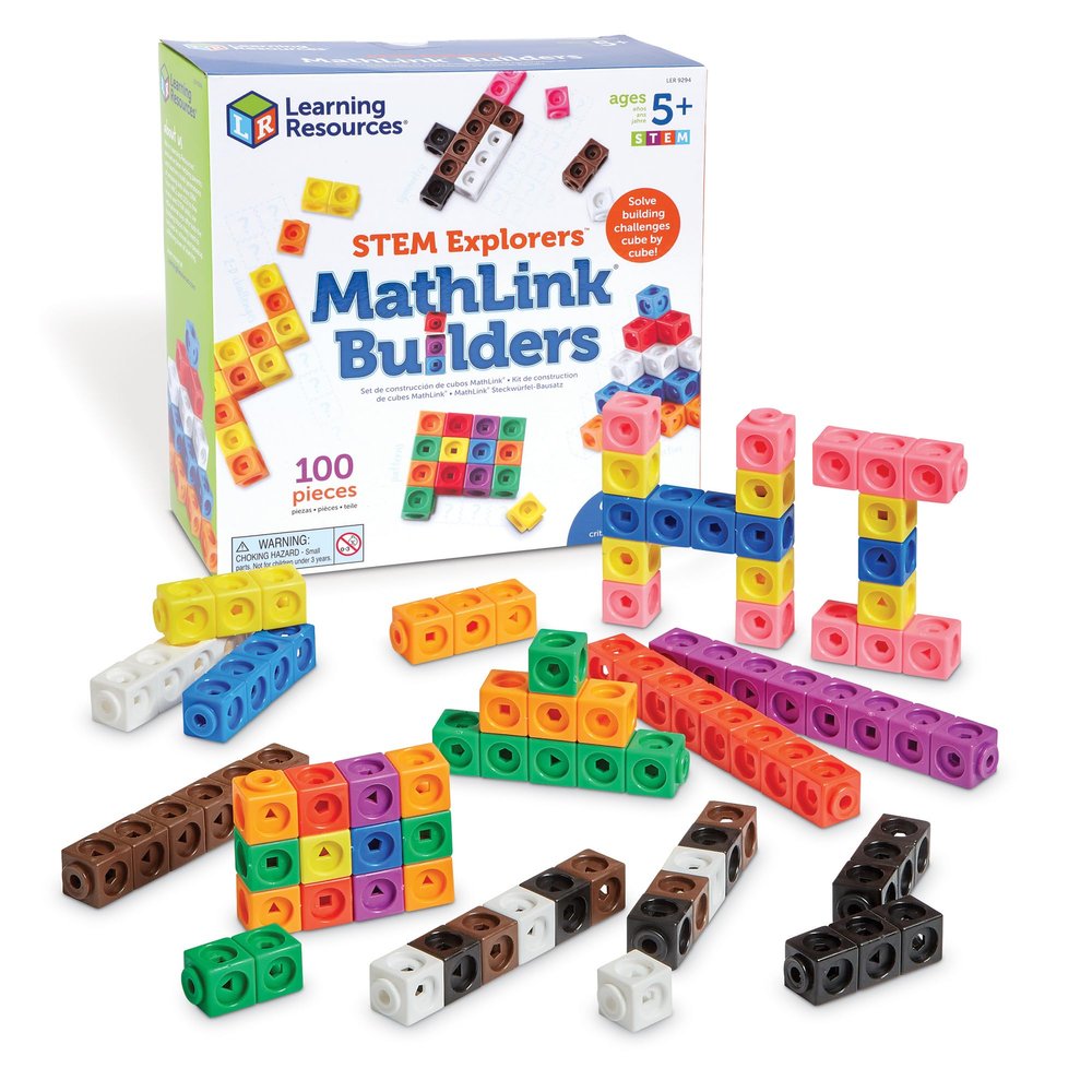 Learning Resources STEM Explorers MathLink Builders - 100 Pieces, Ages 5+ Kindergarten STEM Activities, Math Activity Set and Games for Kids, Mathlink Cubes Activity Set