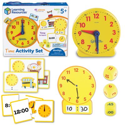 Learning Resources Time Activity Set  Teaching Clocks for Kids, Teacher Classroom Must Haves, Elementary School & Montessori Activities, Math Manipulatives, Time Flash Cards, Gifts for Boys and Girls
