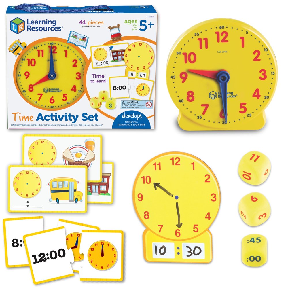 Learning Resources Time Activity Set  Teaching Clocks for Kids, Teacher Classroom Must Haves, Elementary School & Montessori Activities, Math Manipulatives, Time Flash Cards, Gifts for Boys and Girls