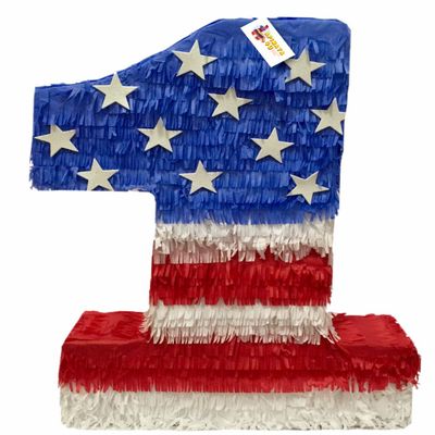 APINATA4U 20" Tall Patriotic Number One Piata For First Birthday Party Blue Red White Color July 4th Independence Day Veterans Day