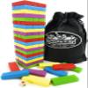 Matty's Mix-Up 60pc Large Colorful Wooden Tumble Tower Deluxe Stacking Game with Storage Bag view 1