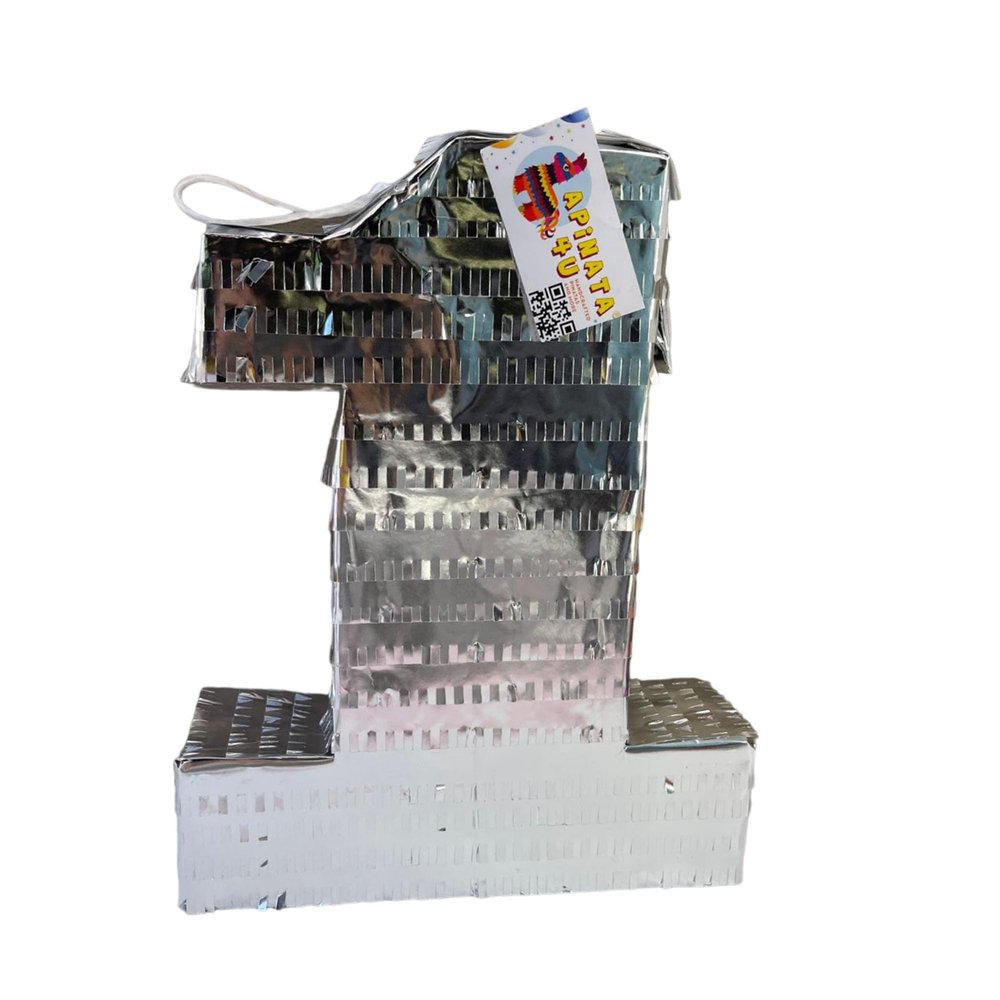 APINATA4U Silver Number 1 Pinata, Silver Theme Party Supplies, First Birthday Decoration, Kids 1st Birthday Celebration, Custom Pinata for Boys and Girls, Party Favor, 20 X 16 X 4 Inches