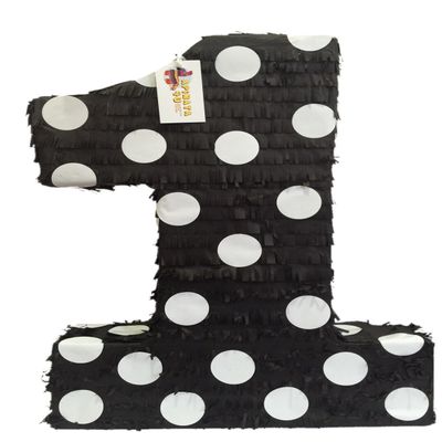 20" Tall Black Number One Pinata with White Polka Dots First Birthday Party Supplies Black & White Themed