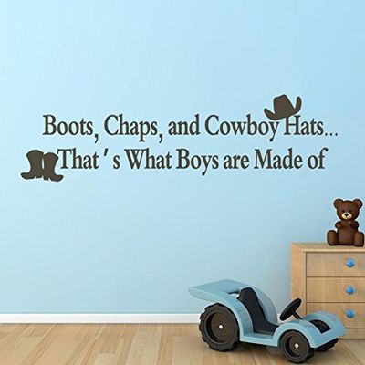 Boots Chaps and Cowboy Hats Vinyl Nursery Wall Decal Boys Nursery Wall Sticker Wall Graphic Wall Mural Home Art Decoration Dark Brown