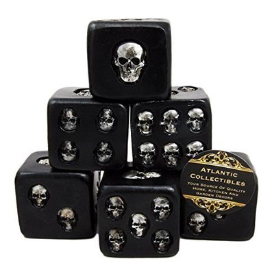 Atlantic Collectibles Large Decorative 1.5" Cube Skull Face Gaming Dice Set of 6 Matte Black Finish