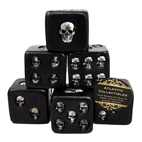 Atlantic Collectibles Large Decorative 1.5" Cube Skull Face Gaming Dice Set of 6 Matte Black Finish