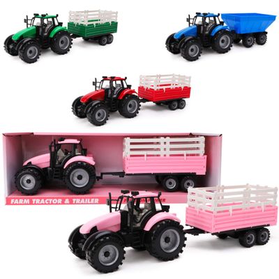 Toyland Friction Powered Farm Tractor with Trailer - Childrens Farm Toys (Pink Tractor & Trailer)