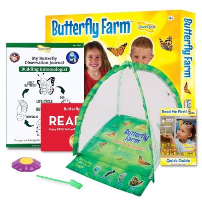 Insect Lore Butterfly Garden with Pre-Paid Voucher to Redeem Caterpillars - Ultra-Clear Dome Habitat, STEM Journal, Chrys-A-Lid Holder - Give the Gift of Raising Painted Lady Butterflies