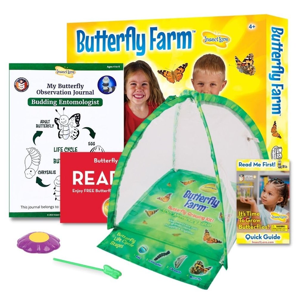 Insect Lore Butterfly Garden with Pre-Paid Voucher to Redeem Caterpillars - Ultra-Clear Dome Habitat, STEM Journal, Chrys-A-Lid Holder - Give the Gift of Raising Painted Lady Butterflies