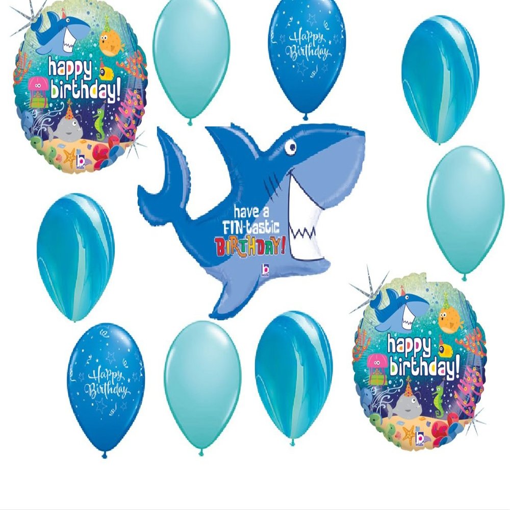 11pc BALLOON set SHARK birthday FIN-tastic PARTY favors OCEAN theme BEACH decorations UNDER the SEA