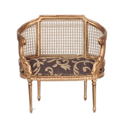 Melody Jane Dollhouse Louis XIV Small Setee Gold Rattan Sofa Miniature 1:12 JBM Furniture