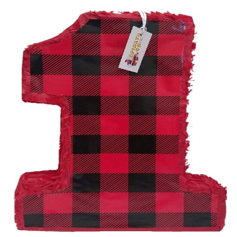 20" Number One Pinata Red Plaid Pattern for Lumberjack Birthday Party Wild One Themed Lumberjack Party Decoration First Birthday Woodland Theme